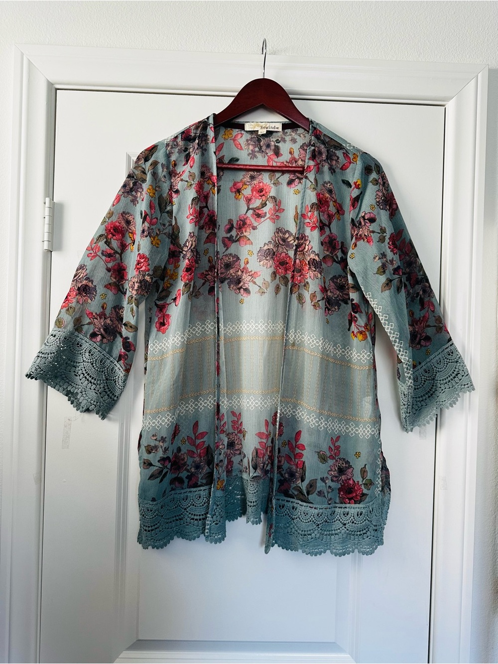 Rewind Floral Open Front Kimono Boho Cottagecore Top Size XS